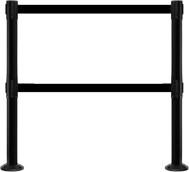 CCW Set of 2 Retractable Dual Belt Barrier Stanchions | Fixed Base, Black Post, FBB-100D