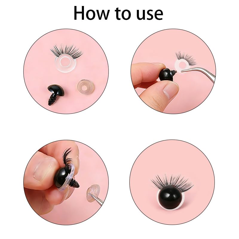 20Pcs Safety Doll Eyelashes for Crocheting, 5 Sizes Plastic Eye Lashes for Amigurumi, Teddy Bear, Stuffed Animals, Puppet and Plush Item Crafting