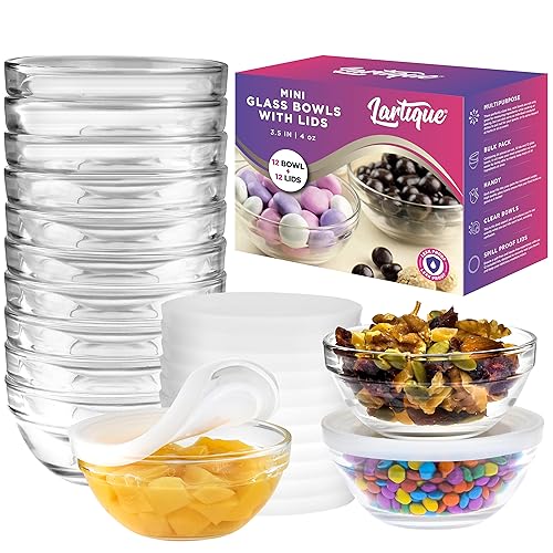 Lartique Mini 3.5 Inch Small Glass Bowls with Lids -