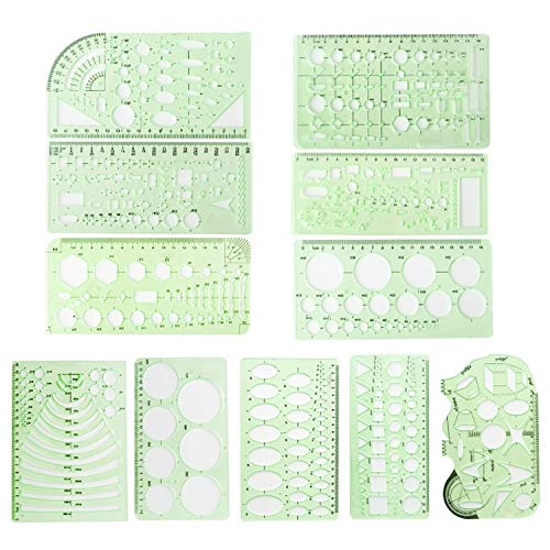 11 Pack Drawings Templates Technical Stencils Measuring Template Plastic Geometric Rulers for Art,Office,School and Engineering