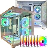 Kit Gabinete Gamer Aquário Branco GB1797 Vidro Temperado Frontal Lateral Micro ATX + 07 fans RGB Gerenciáveis FC1397