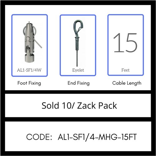 GRIPPLE Angel Swivel with a Mini Hook Fixing *15FT Cable Length (AL1-SF1/4W-MHG-15FT) Pack of 10, USA Made