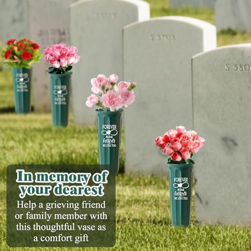 Décorations de tombe vase de cimetière en plastique vert lot de 6 cônes cœur