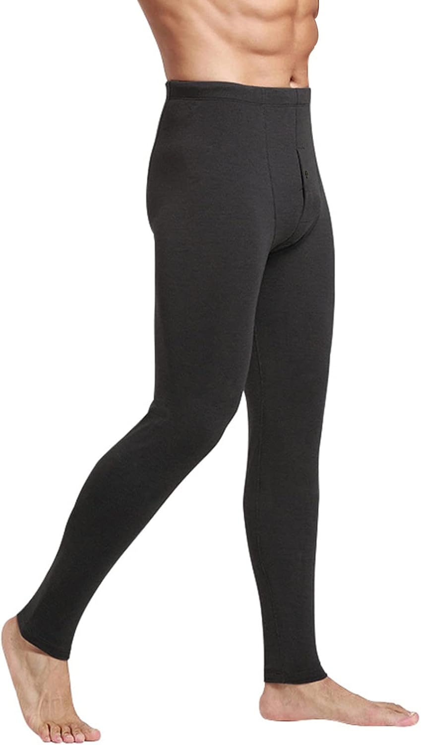 Kaerm Men's Thermal Underwear Bottoms Warm Skinny Pants Solid Color Mid Waist Athletic Workout Yoga Leggings Sportwear