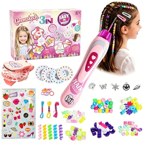 Haarflechtmaschine Mädchen 3-in-1 Automatische Haarflechterin mit DIY Haarschmuck (Perlen Bänder Clips) Kreatives Spielzeug & Geburtstagsgeschenk für Kinder 4-12 Jahre