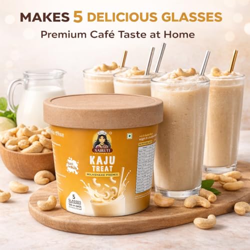 Image of Nairuti Vyutpadan Kaju Treat Milkshake Premix 150g | Premium Cashew Dry Fruit Shake Mix | Instant Creamy Cashew Milk Drink Powder | No Preservatives, No Artificial Color, Natural Healthy Energy Drink | Ready In A Minute - Milkshake Premix