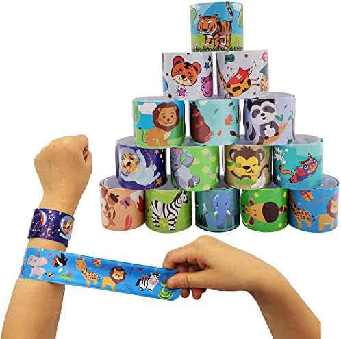 WAIZHIUA 45Pcs Slap Bracelets Slap Wrist Bands 15 Styles Cute Animal Pattern Slap Bands Snap Bands Wristbands for Kids Birthday Christmas Party Bag Fillers
