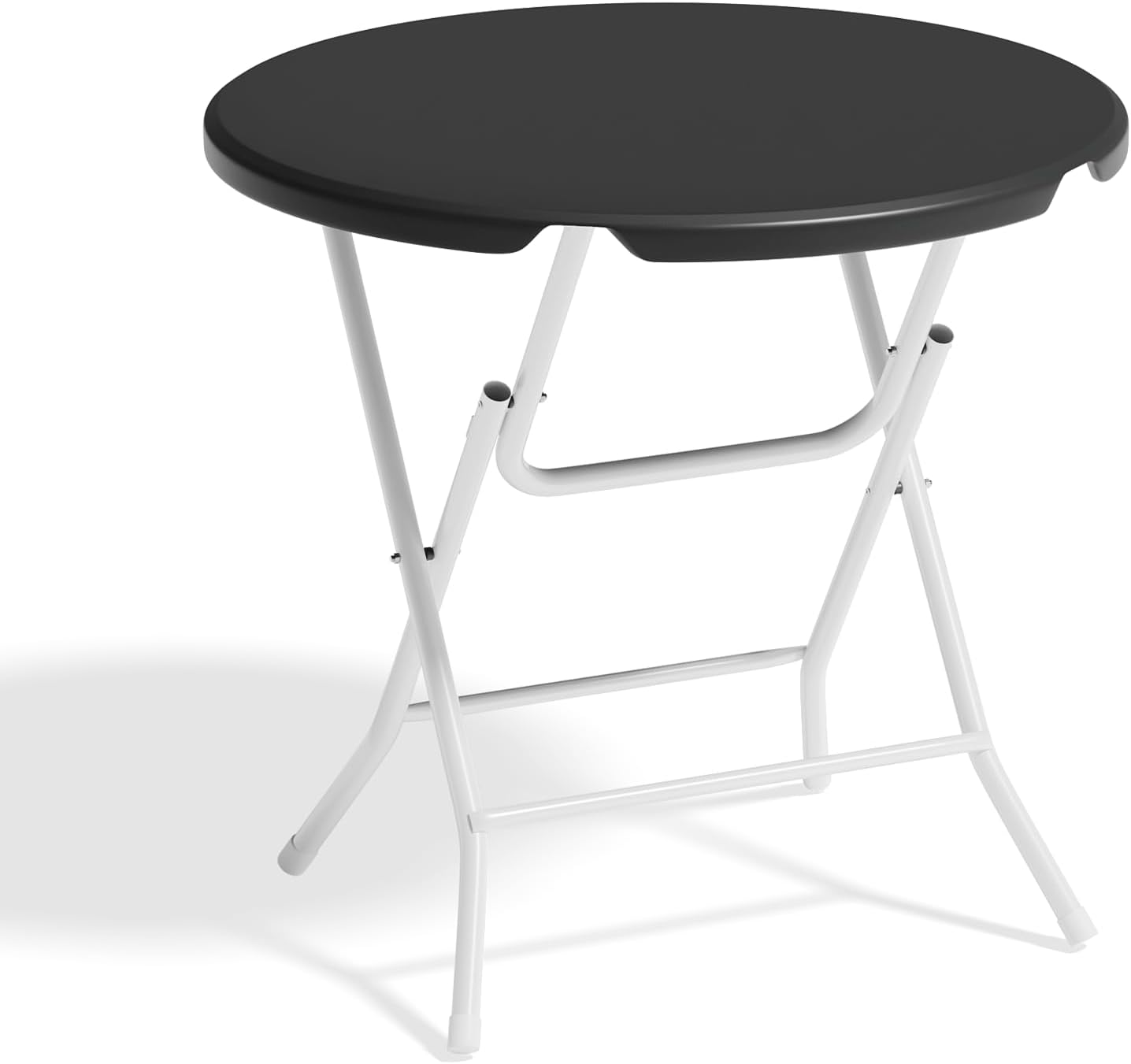 2.6Ft Round Foldable Table Portable Plastic Table for Banquet Even Indoor Outdoor, Black - No Assembly