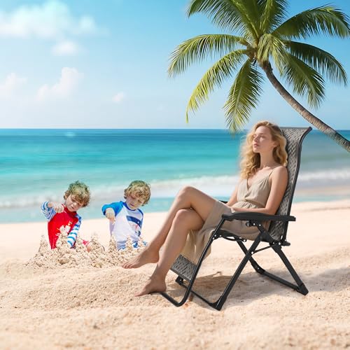 PtioHavn Adjustable Outdoor Recliner Chair Portable Folding Lounge Chair with Woven Rattan Breathable Fabric Wider 21" Back Lawn Chair 330 lb Capacity for Patio Poolside Garden Camping - Image 2