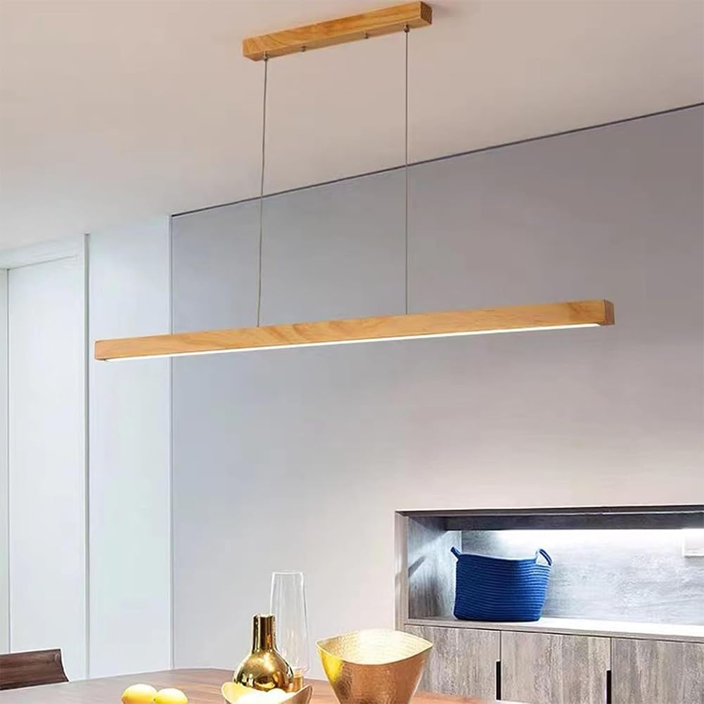 Lampada a Sospensione LED tavolo da pranzo Dimmerabile Moderna lampadario sala da pranzo Con Telecomando, Design Lineare, Regolabile in Altezza,Per Soggiorno Kitchen Island Corridoio (Holz, 100cm)