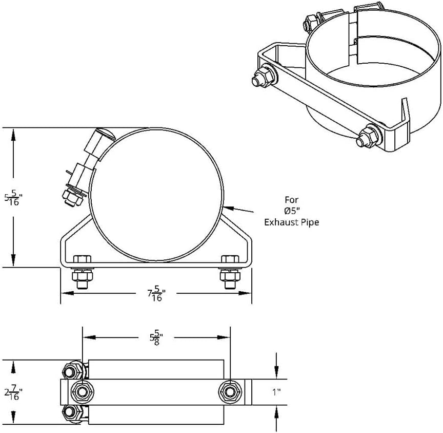 Wide 5" Freightliner Exhaust Stack Band Clamp Bracket 304 Stainless Steel, Road-Ready Upgrade