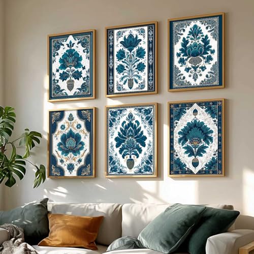 Image of kotart Traditional Wall Art Painting With Frame Pichwai Home Decoration For Living Room Bed Room Hotel Wall Decor Digital Reprint Set of 6 (13X17 inch)