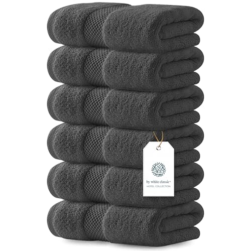 White Classic Luxury Charcoal Hand Towels - Soft 100% Turkish Cotton | Highly Absorbent Hotel spa Bathroom Towel Collection | 16x30 Inch | Set of 6