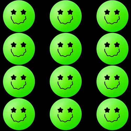 Soulchen 40mm Glow in The Dark Table Tennis Balls Bulk Carnival Game Night Neon Birthday Party Favors Classroom Rewards Goodie Bag Filler Pet Playmate(6 Pcs Glow in the Dark Green Smile Face)