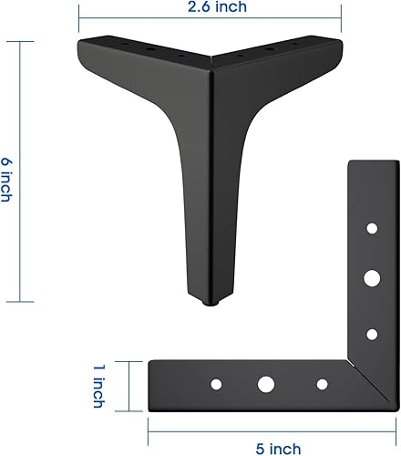 Miniatura 2 de SVISNA Juego de 4 patas de metal negras de 6 pulgadas para muebles, patas de repuesto resistentes para estantería, sofá, gabinete, silla, sofá, mesa