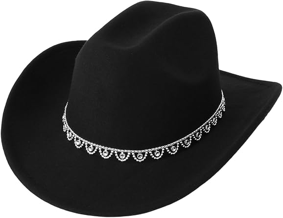 Cowgirl Cowboy Hat Women Men Wide Brim Rhinestone Fringe Tasseled Felt Hat Diamond Glitter Western Hat