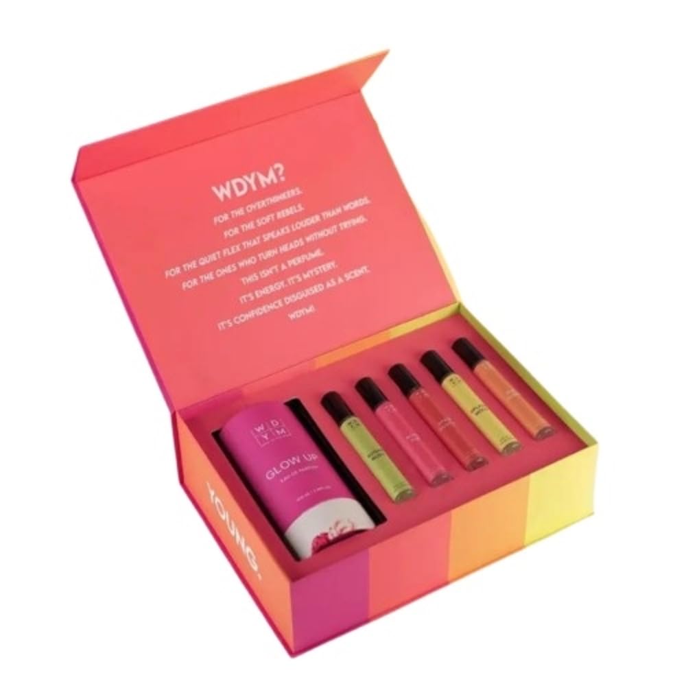 WDYM What Do You Mean Perfume Gift Box | Glow Up 100ML | Slay Queen, Splash Mood, Spice Hustle, Boho Pop & Sugar Rush Each 10ML | Luxury Eau De Parfum Collection | Signature Fragrance Gift | 150 ML-image-24