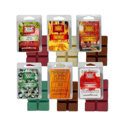 6 Pack Soy Blend Candle Wax Bar Melts - Woodsy Outdoor Pack - Cedar Wood, Cedar & Saffron, Campfire Smoke, Apples & Oak, Frosted Pine, Autumn Warmth