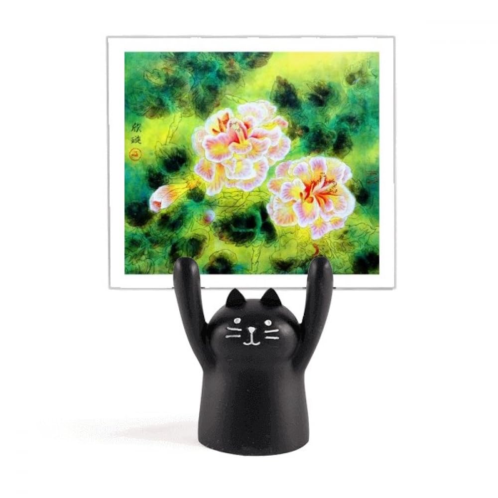 Peinture Memo Holder Chat Noir Fleur | Support Photo et Note - 4