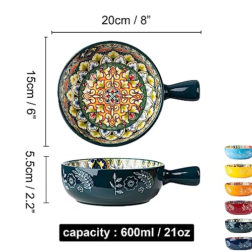 Qeeadeea Tigela De Sopa De Cerâmica Com Alça, 600ml tigela rasa única, tigela pequena de ramen, micr