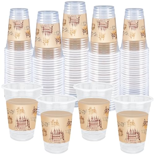 TEASlK 60 Pieces 16oz Magic Wizard Party Cups Disposable Magic Cups Plastic Drinking Cups for Halloween Party Birthday Vintage Castle Party Decoration(Castle)