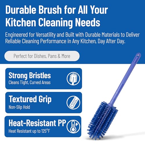 Image of SPARTA Large Water Bottle Brush Ideal for Wide-Mouth Jars, Bottles and Tumblers, Dishwashing Tool with Handle for Home and Commercial Kitchens, Plastic, 16 Inches, Blue