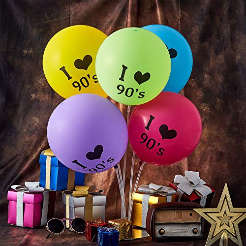30 Pieces I Love 90S Balloons 90S Latex Balloons And 2 Rolls Gold Ribbons For 90S Themed Birthday Party Throwback Party Decorations, Assorted Colors #TOP2