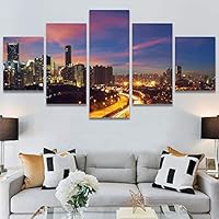 SIGNWIN 5 Panel Canvas Wall Art Modern Art Cityscape Contemporary Expressive Multicolor Photography Places for Home Decorations Ready to Hang - 60