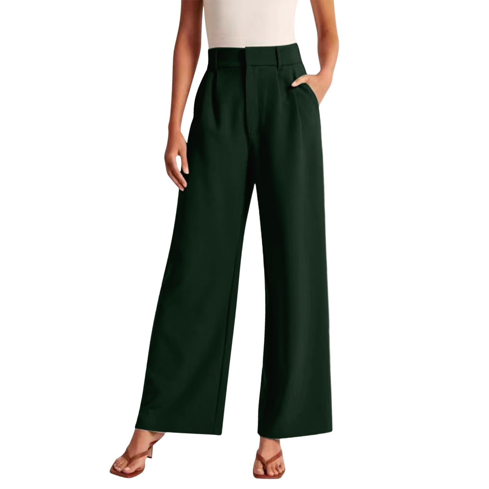 High Waisted Dress Pants Women Dressy Casual Straight Wide Leg Office Work Paperbag Bootcut Petite Suit Pants Slacks