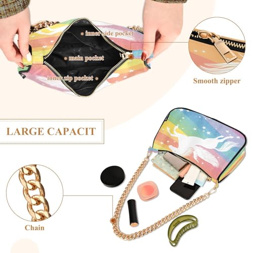 Shoulder Bags for Women Horse Rainbow Tote HandBag Shoulder Bags purse with Chain Zipper Closure4