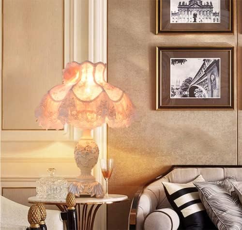 LITFAD 1 Bulb Victorian Dress Night Light Pastoral Style Beige Floral Fabric Table Lamp Romantic Princess Room Bedside Lamp Girls Room Desk Lamp for Home Hotel