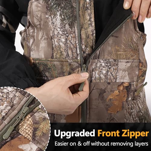 Image of NEW VIEW Insulated Hunting Bibs for Men, Silent Camo Overalls with Fleece Lining, Water-Resistant Camo Bibs Hunting Overalls