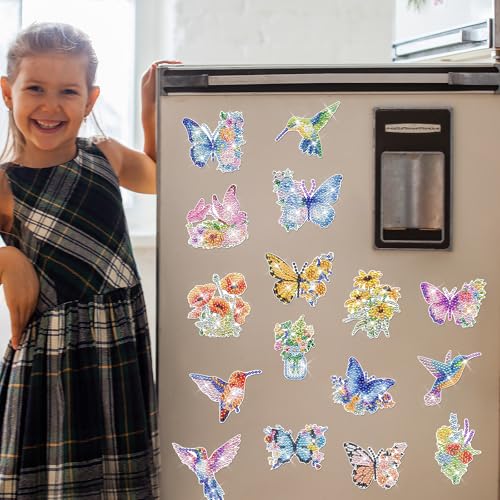 Imanes decorativos para refrigerador con arte de pintura diamante 16 piezas miniatura 3