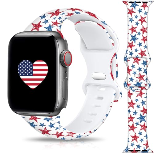 Christmas Halloween Watch Band Compatible with Apple Watch Band 38mm 40mm 41mm 42mm 44mm 45mm 46mm 49mm Christmas Holiday Replacement Strap Band for iWatch Series Ultra SE 10 9 8 7 6 5 4 3 (4th Of July White 38/40/41/42mm(Series 10))