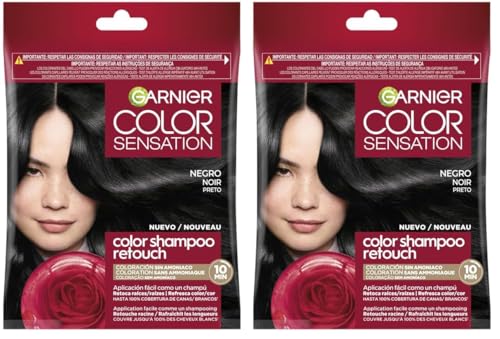 Garnier Color Shampoo Retouch Coloration Permanente Noir - 100% Couverture Cheveux Blancs - Dure Jusqu'à 4 Semaines (Lot de 2)