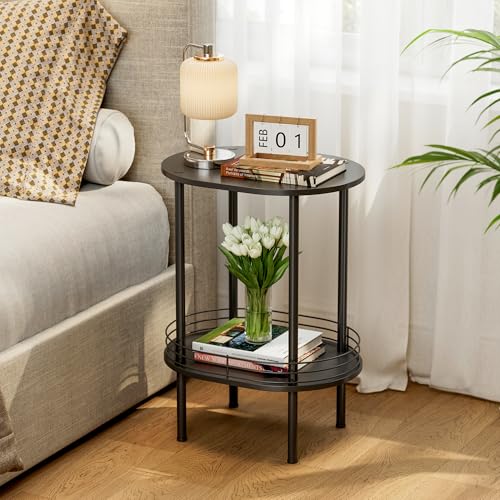 Image of DGSANDGO Small Round Side Table,Bedside Table with Storage, Morden Round Nightstand, Samll Side Table for Living Room，Bathroom，Bedroom, Nursery, Laundry, Black