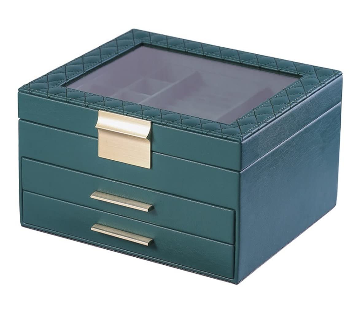 TIANQIHAO Jewelry Box Large Jewelry Box Organizer Drawer Mirror For Women Pu Leather Storage Case For Earring Ring Necklace Bracelet Watch Jewellry Holder,Dark Green-23.1 * 20.1 * 13.2cm
