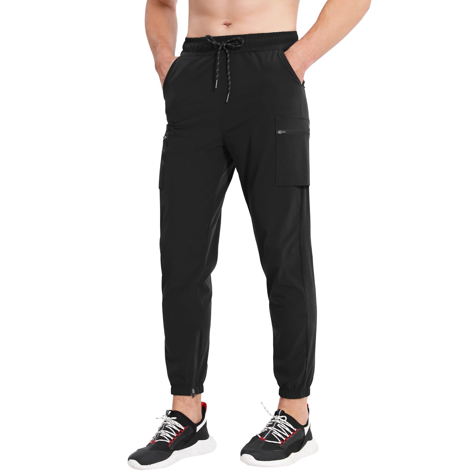 BROKIG Pantalones cargo ligeros para el gimnasio, pantalones deportivos informales, cargo chino, pantalones de chándal para hombre, pantalones de ocio, cintura elástica con cordón, pantalones largos