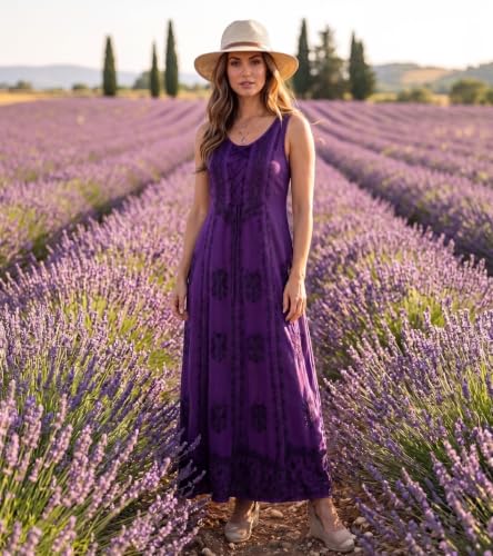 Image of Sakkas Stella Long Tank Top Adjustable Caftan Corset Dress with Embroidery