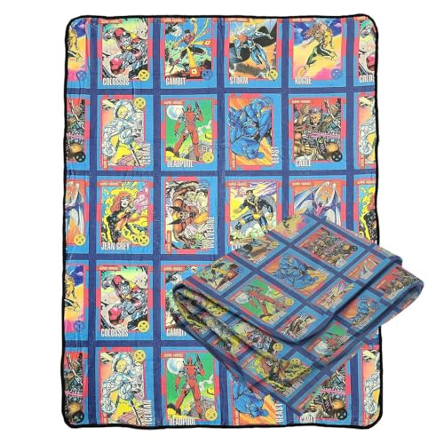 Marvel X‑Men Comic Cards Fleece Throw Blanket – Ultra‑Soft Silk‑Touch Polyester, Wolverine Deadpool Storm Gambit Art, Lightweight Warm Couch & Travel Blanket, 60 × 45 in