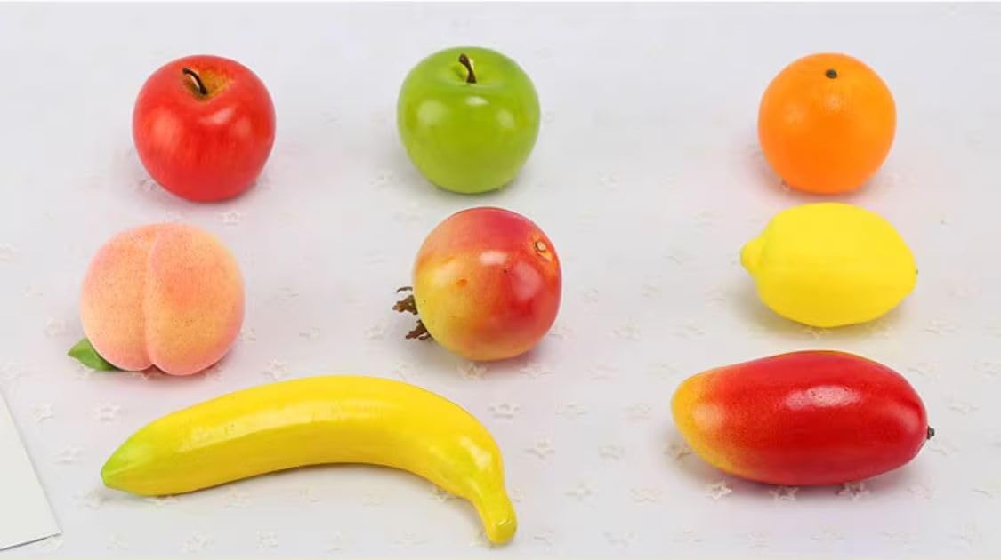 MQIONGJOOY 26 Pcs Artificial Fruit for Decoration, Lifelike Realistic Fake Mixture Fruit Model, Simulation Fruit for Photoshoot Home Kitchen Party Decor