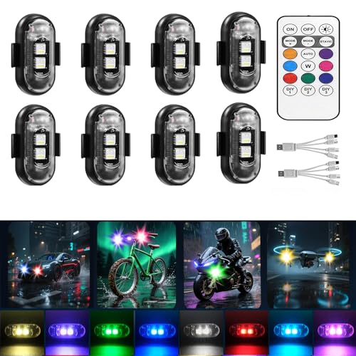 mechazhe 8-Pack Wireless LED Strobe Remote Lights | 8 Colors Anti-Collision & Waterproof | Emergency Flash for Car Motorcycle Bike Drone Pet Leash | Ideal for Holiday Ambiance