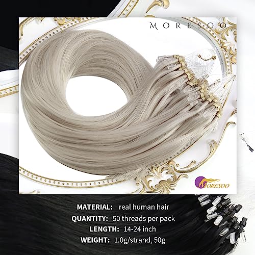 Moresoo Micro Ring Hair Extensions Real Human Hair Blonde Microbeads Human Hair Extensions White Blonde Microloop Hair Extensions Silky Soft 1g/s 50g/Pack #60A 22 Inch - Image 3