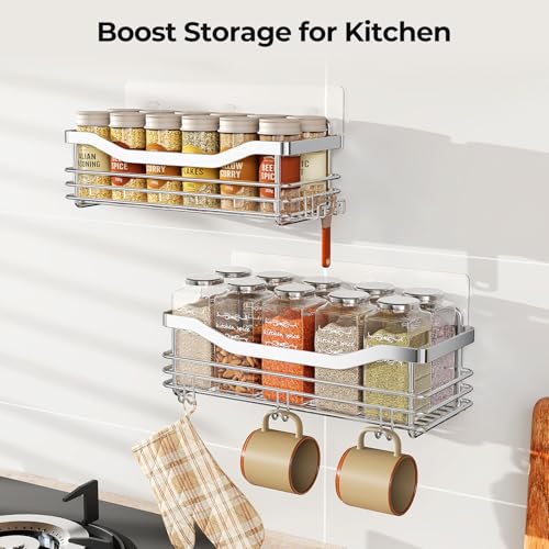 Orimade Adhesivo Estantes Cesta para Ducha con 5 Ganchos para Colgar Esponjas y Cuchillas Estanteria Organizador Baño Acero Inoxidable Sin Taladro Plata - imagen 9