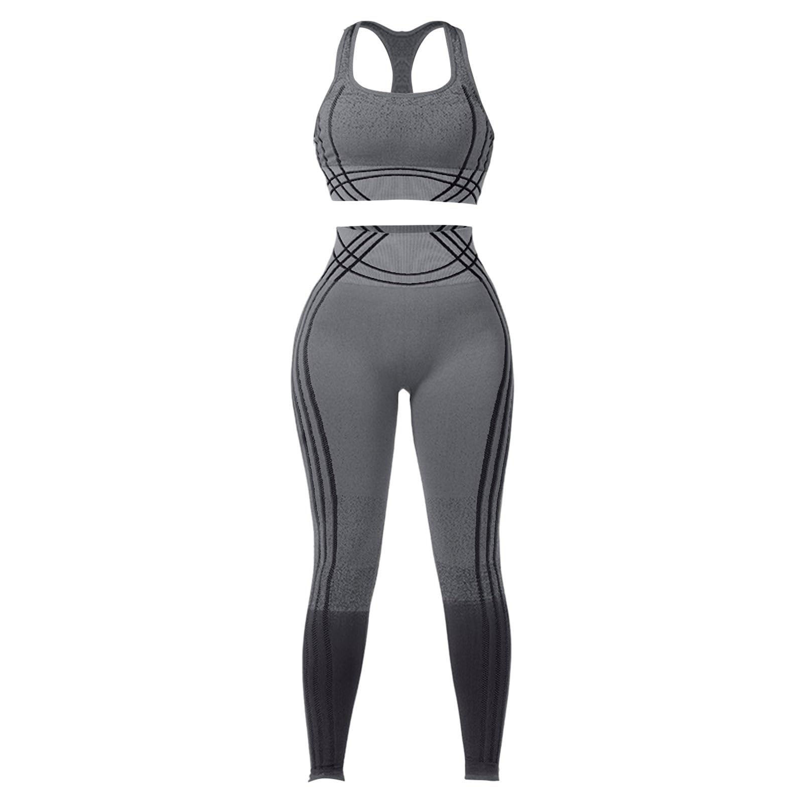 2pc Sportivo Set Donna Palestra Costine Outfit Tinta Unita Set Yoga Spalline Allenamento Leggings a Vita Alta E Canotta Sportiva Donna Senza Cuciture Completa Gym Jogging Fitness