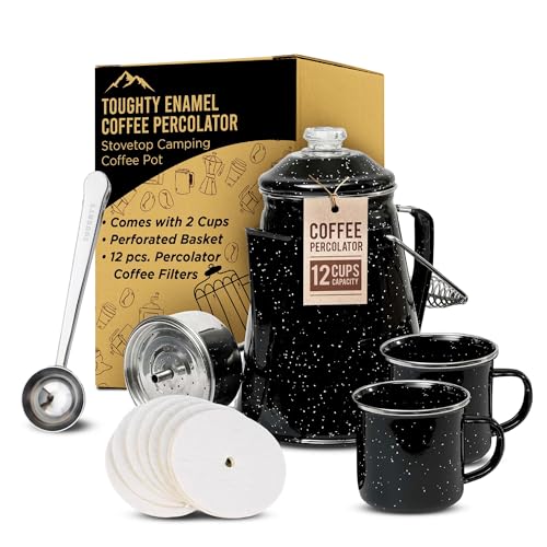 Toughty Enamel Coffee Percolator - Stovetop Coffee Maker for Camping,