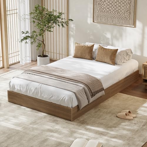 Image of GarveeHome Twin Size Bed Frame, Wood Platform Bed, Fluted Bed Frame, Minimalist Bed Base with Low Profile Design, Noise-Free, Easy Assembly, No Box Spring Needed, Walnut
