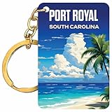 R and R Imports Port Royal South Carolina Souvenir Rectangle Wooden Keychain Beach Design 2-Pack