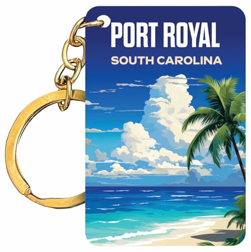 R and R Imports Port Royal South Carolina Souvenir Rectangle Wooden Keychain Beach Design 4-Pack