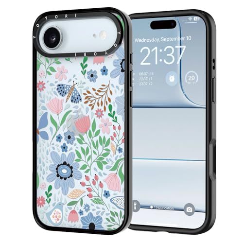 Coque iPhone 16 Pro militaire antichoc en TPU noir transparent à motif floral